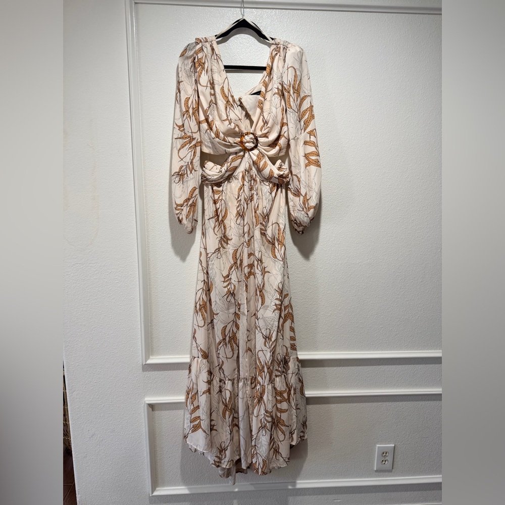 Fashion to Figure Ivory Maxi Dress with Tan Botanical Print